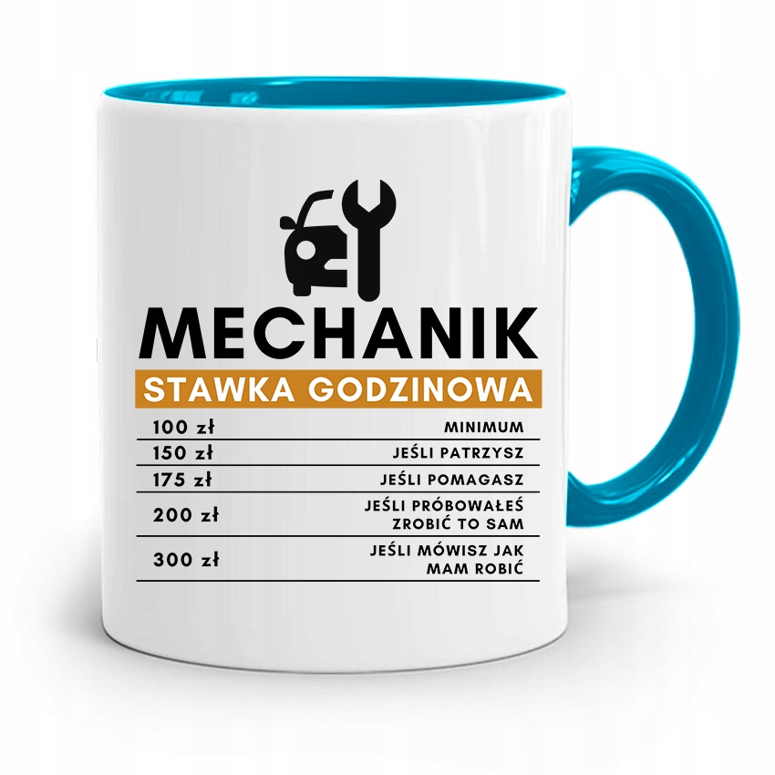 Kubek Błękitny Dla Mechanika Stawka Godzinowa Z Nadrukiem Ze Zdjęciem