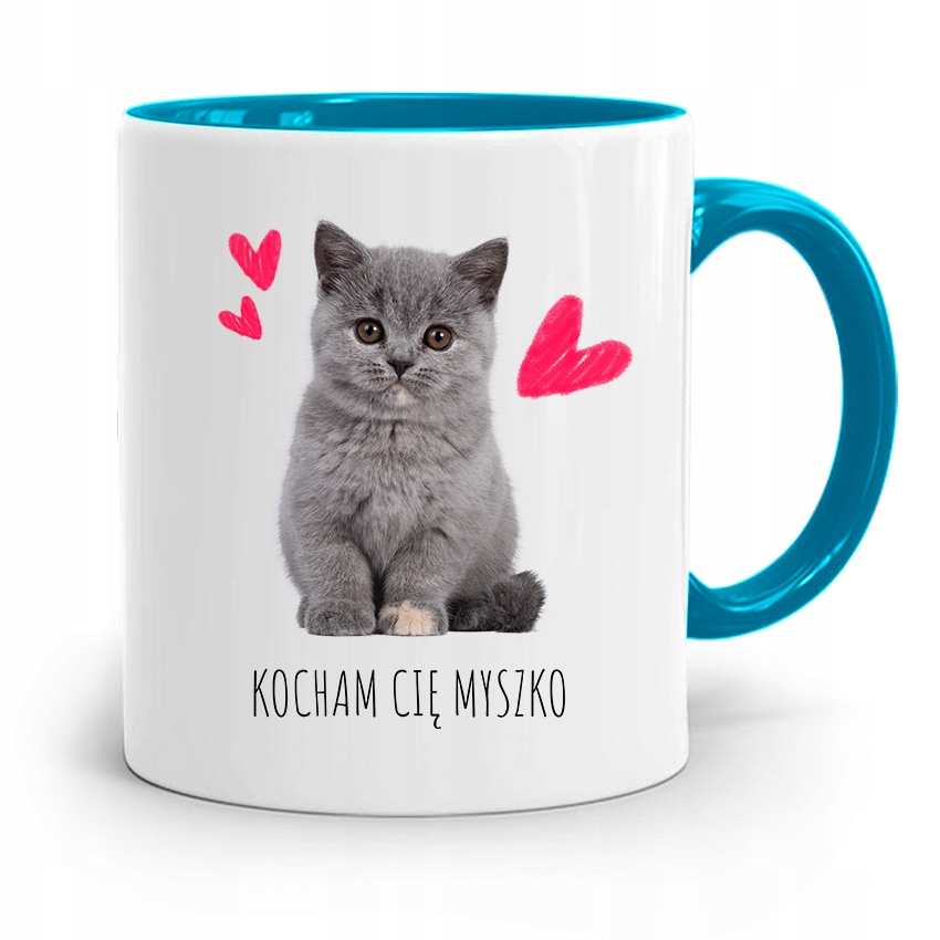 Kubek Błękitny Dla Chłopaka Kocham Cię Myszko Z Nadrukiem Ze Zdjęciem