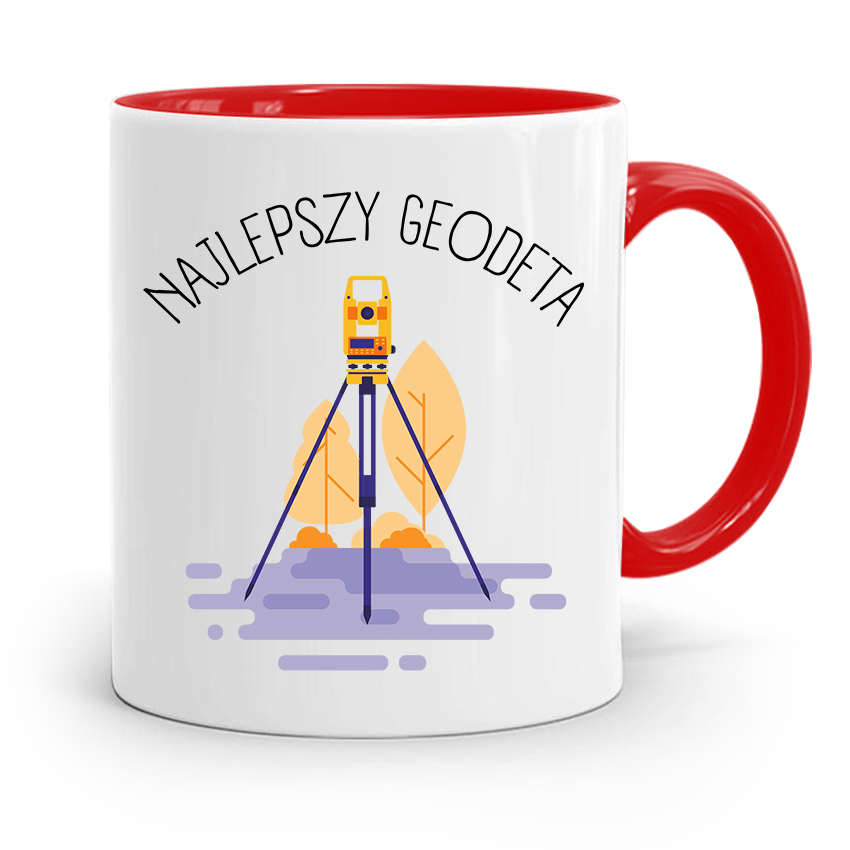 Kubek Czerwony Dla Geodety Najlepszy Geodeta Z Nadrukiem Ze Zdjęciem