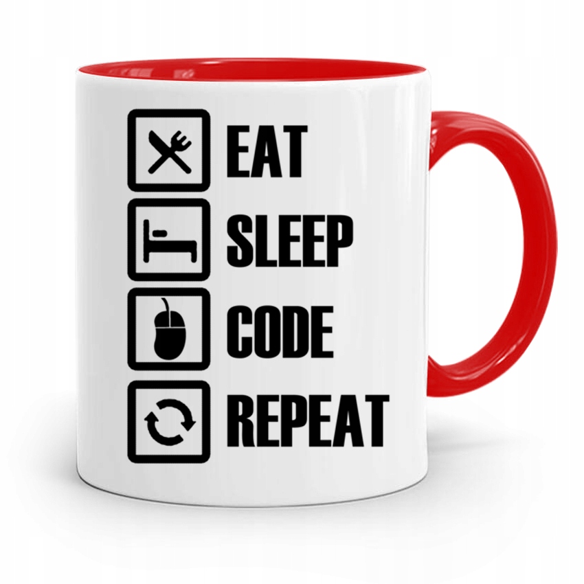 Kubek Czerwony Informatyka Programisty Eat Sleep Z Nadrukiem Ze Zdjęciem