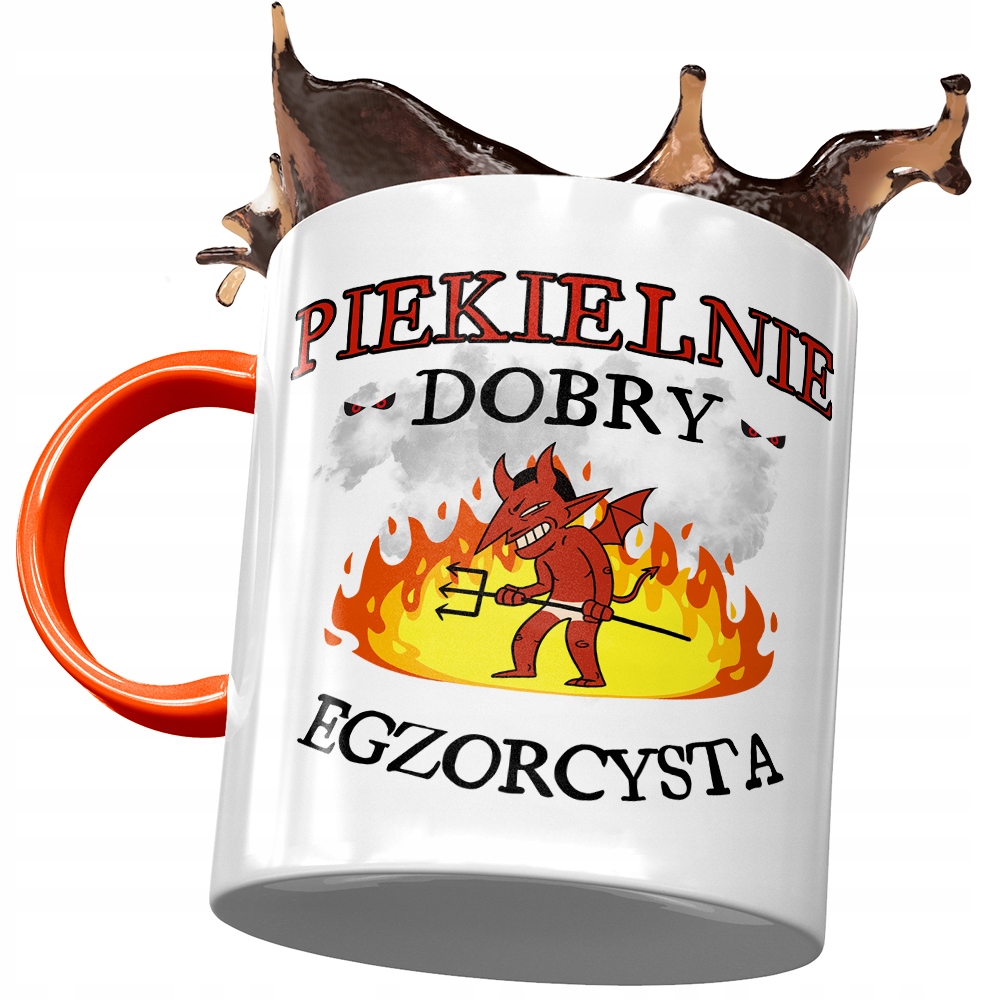 Kubek Pomarańczowy Dla Egzorcysty Piekielnie Dobry Z Nadrukiem Ze Zdjęciem