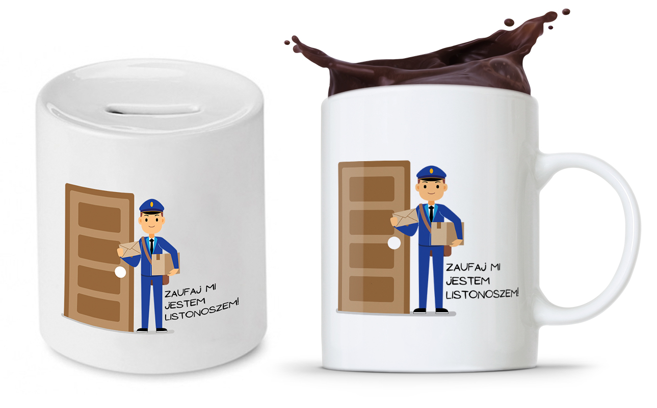 Dla Listonosza Zestaw Kubek + Skarbonka Prezent Z Nadrukiem Ze Zdjęciem