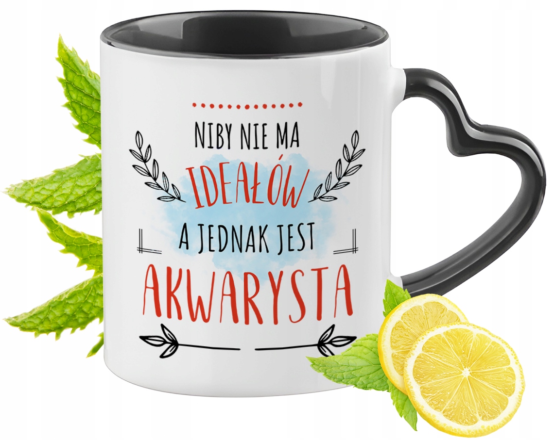 Dla Akwarysty Kubek Czarny Z Uszkiem W Kształcie Serca Na Prezent