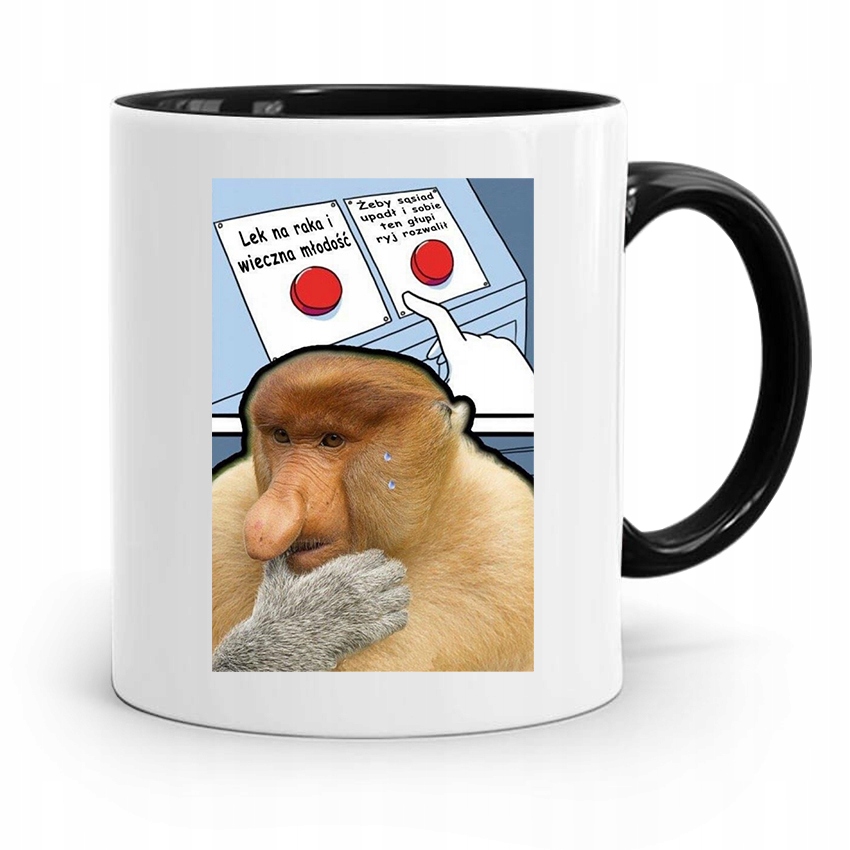 Kubek Czarny Nosacz Janusz Żeby Sąsiad Upadł Z Nadrukiem Ze Zdjęciem