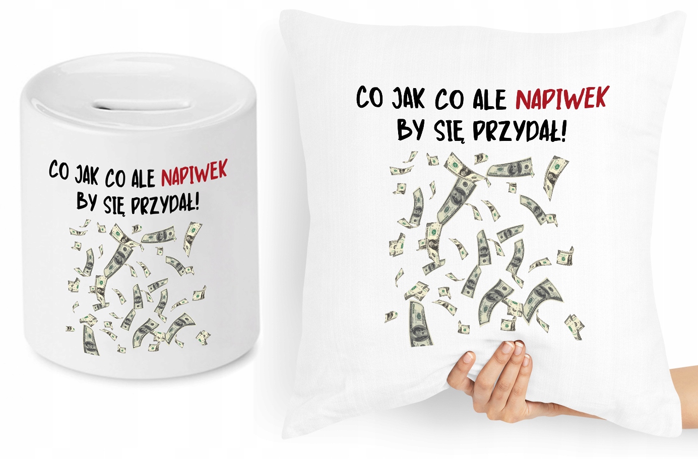 Dla Kelnera Zestaw Poduszka + Skarbonka Prezent Z Nadrukiem Ze Zdjęciem