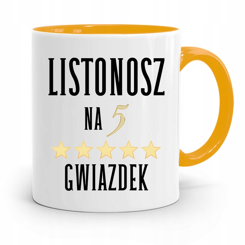 Kubek Żółty Dla Listonosza Na 5 Gwiazdek Prezent Z Nadrukiem Ze Zdjęciem