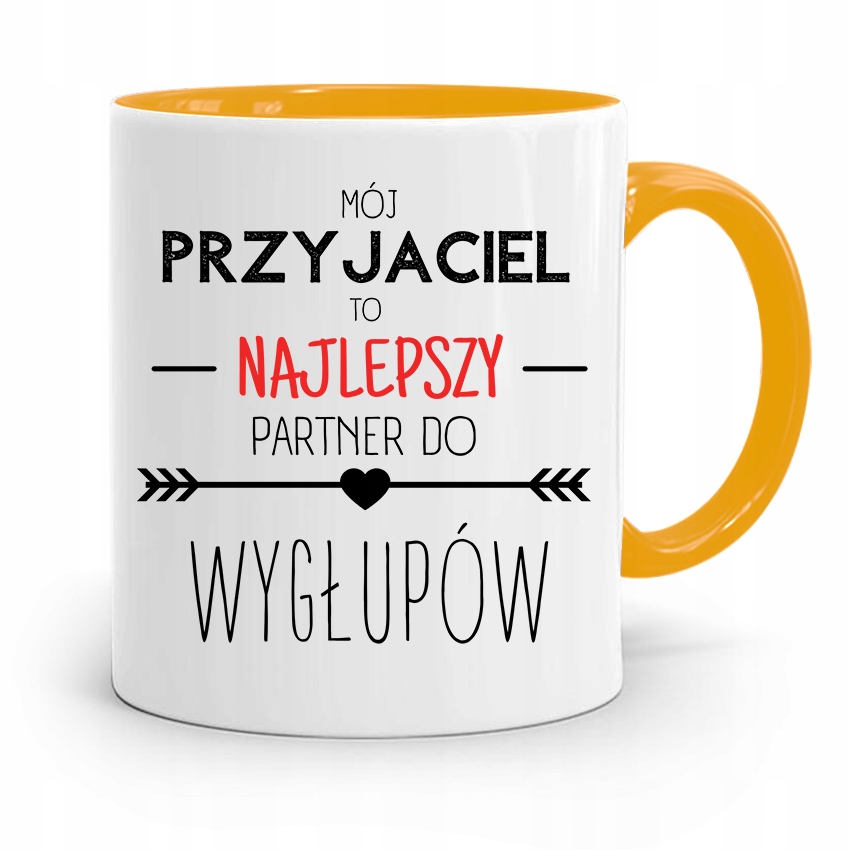 Kubek Żółty Dla Przyjaciela Najlepszy Partner Z Nadrukiem Ze Zdjęciem