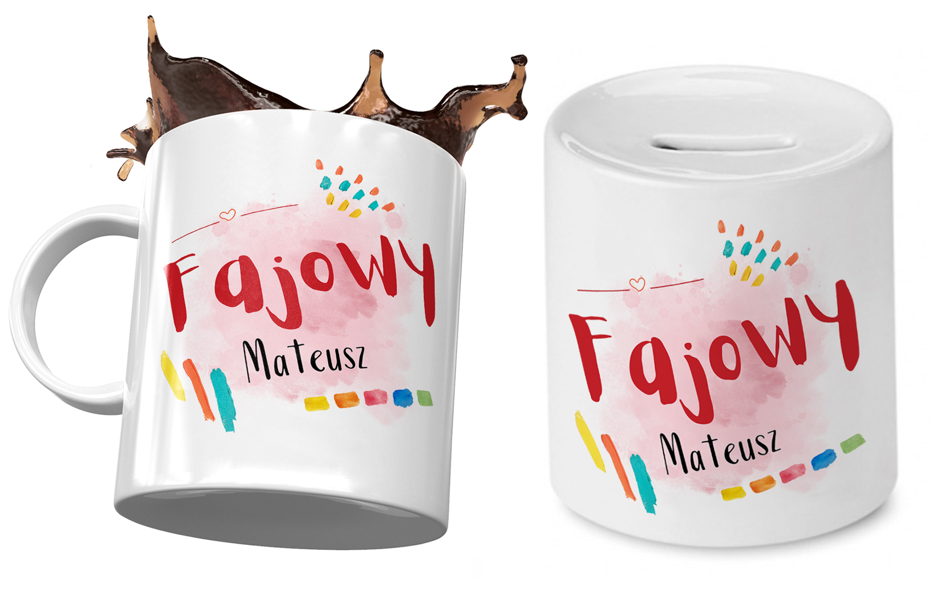Dla Mateusza Zestaw Kubek + Skarbonka Na Prezent Z Nadrukiem Ze Zdjęciem