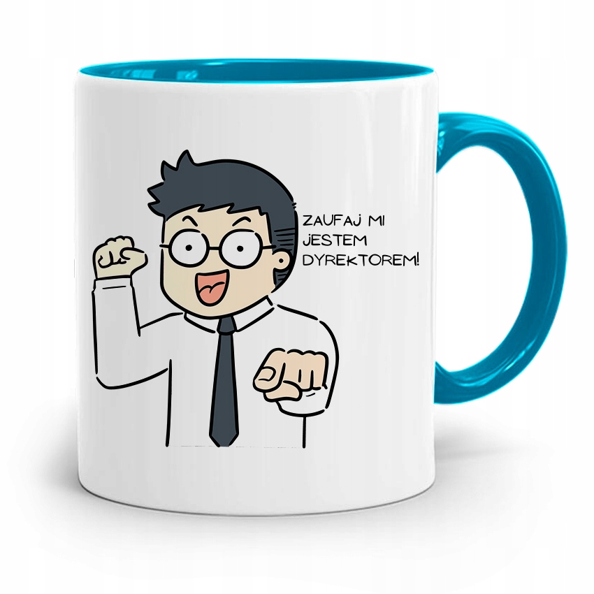 Dla Dyrektora Kubek Błękitny Zaufaj Mi! Prezent Z Nadrukiem Ze Zdjęciem