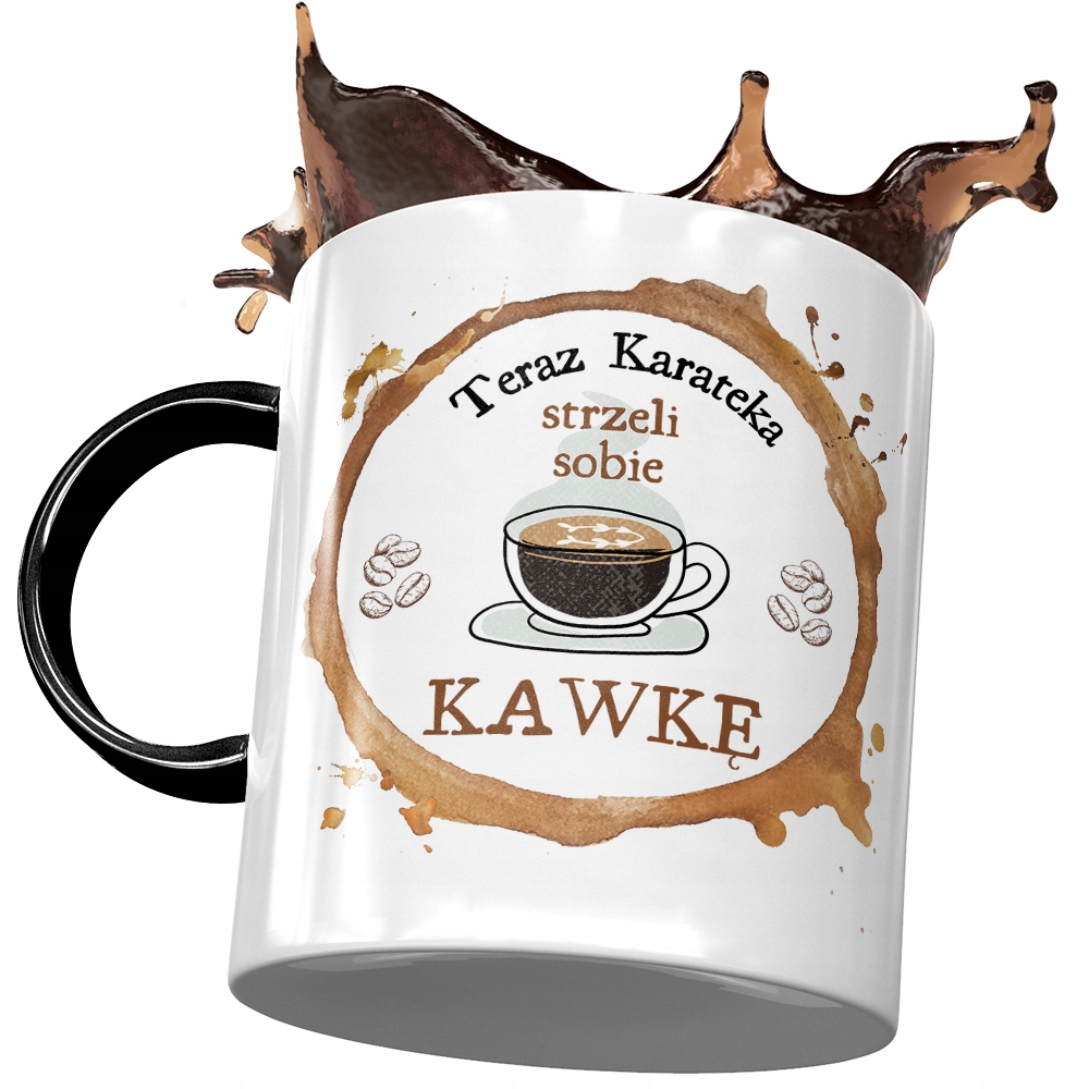 Kubek Czarny Dla Karateki Strzeli Sobie Kawkę Z Nadrukiem Ze Zdjęciem