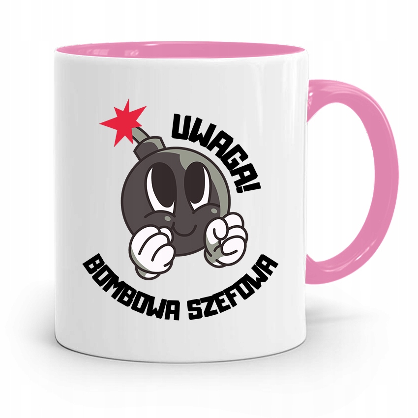 Kubek Różowy Prezent Szefa Uwaga Bombowa Szefowa Z Nadrukiem Ze Zdjęciem