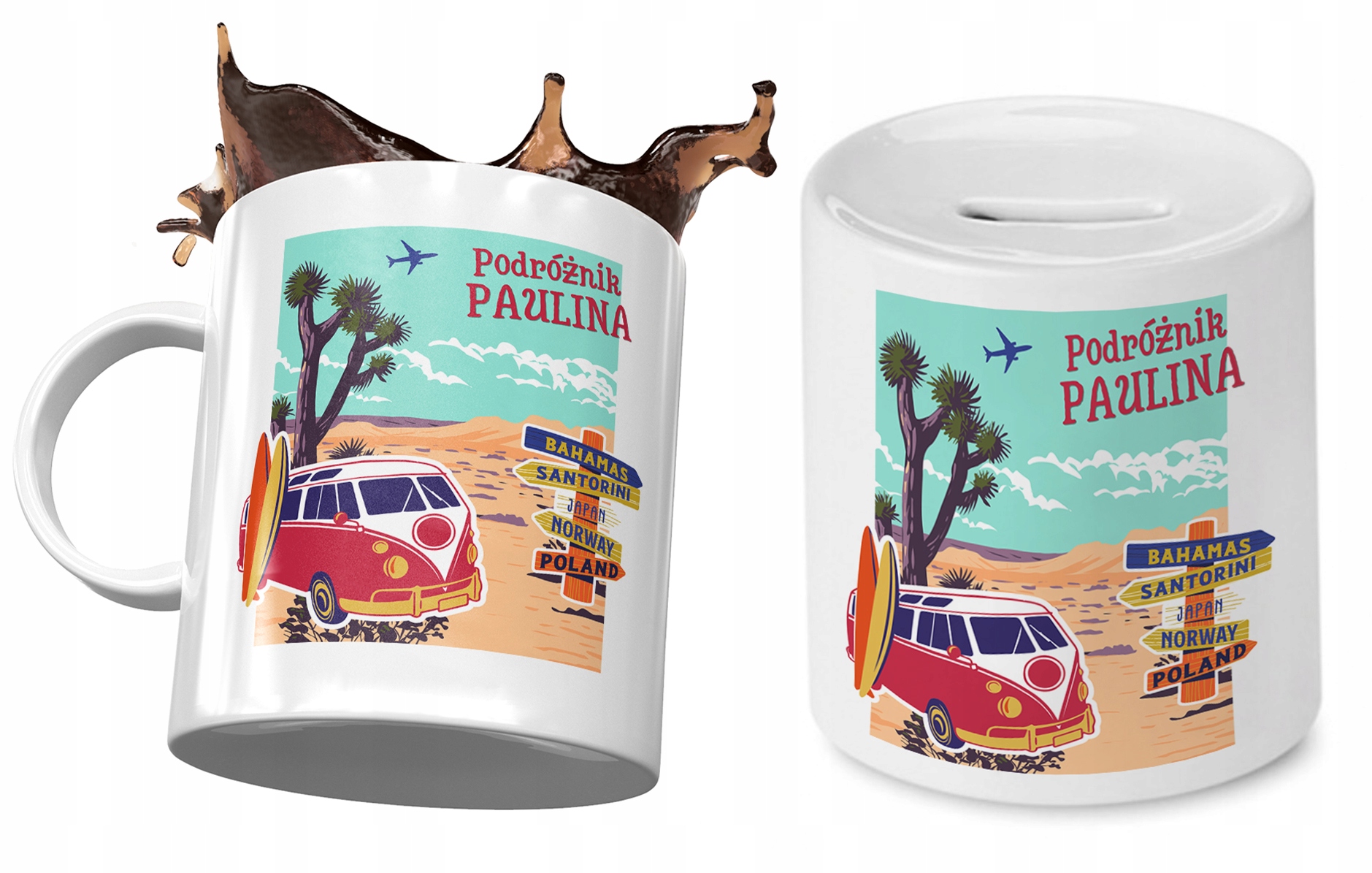 Dla Pauliny Zestaw Kubek + Skarbonka Dla Dziecka Z Nadrukiem Ze Zdjęciem