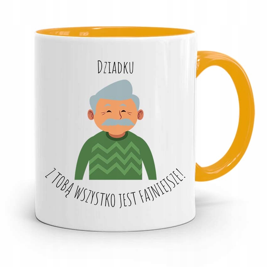 Kubek Żółty Dla Dziadka Z Tobą Wszystko Fajniejsze Z Nadrukiem Ze Zdjęciem