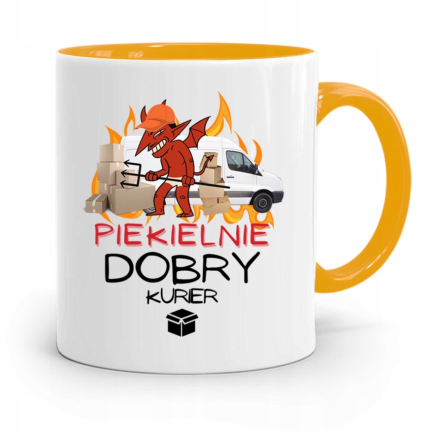 Kubek Żółty Dla Kuriera Piekielnie Dobry Prezent Z Nadrukiem Ze Zdjęciem