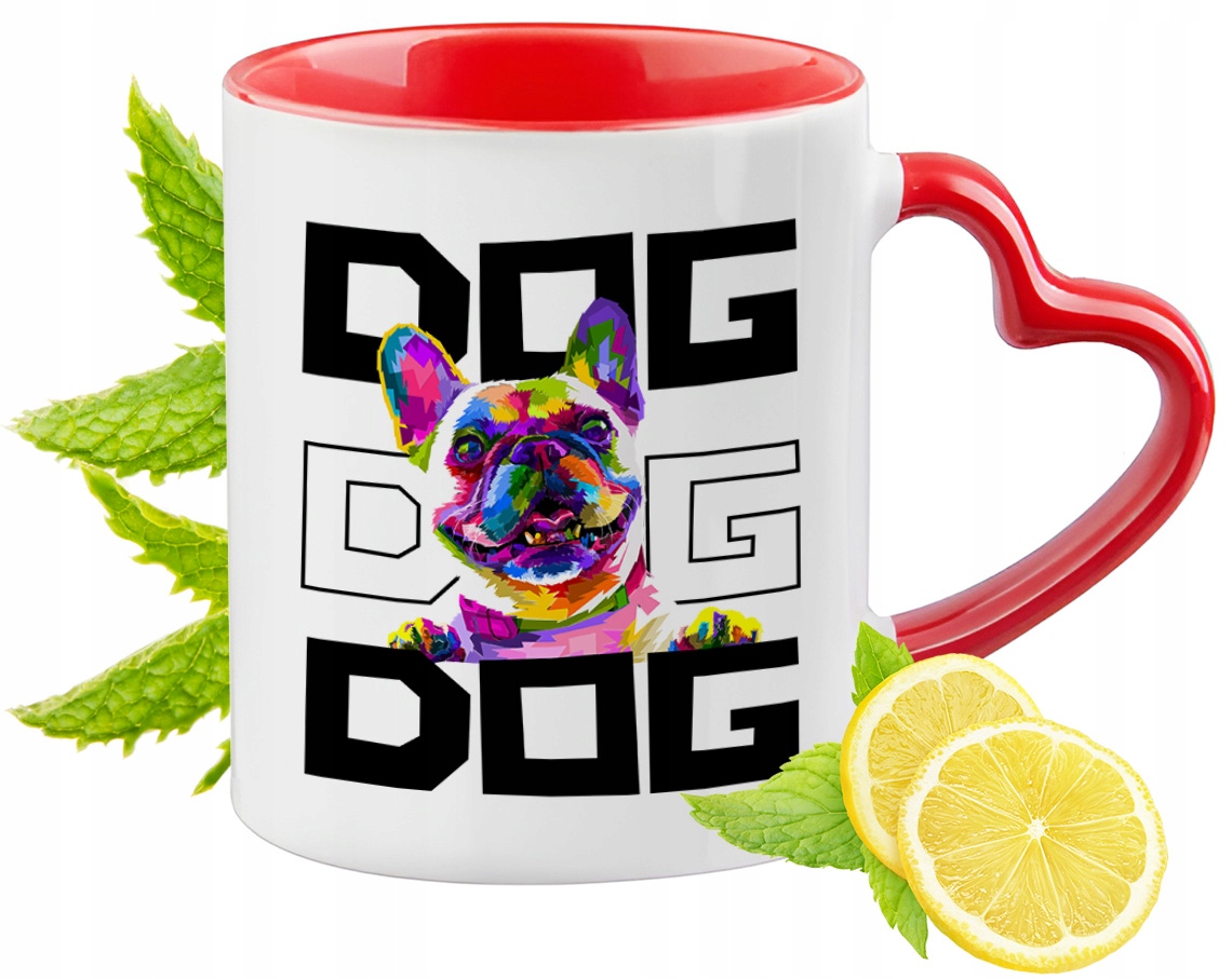 Pies Pieski Kubek Czerwony Z Uszkiem W Kształcie Serca Na Prezent