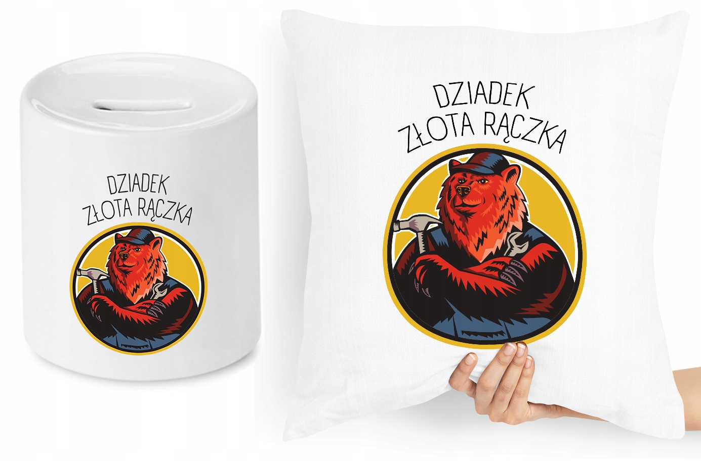 Dla Dziadka Zestaw Poduszka + Skarbonka Prezent Z Nadrukiem Ze Zdjęciem