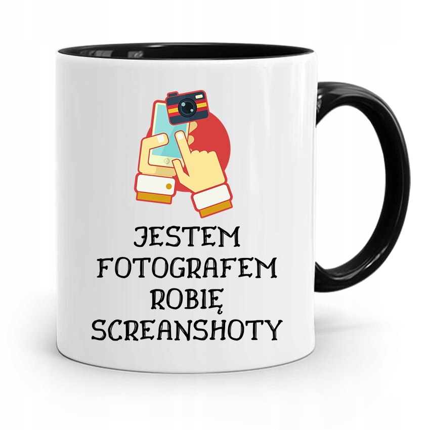 Kubek Czarny Dla Fotografa Robie Screanshoty Z Nadrukiem Ze Zdjęciem