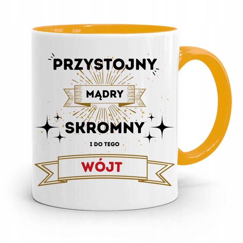 Dla Wójta Kubek Żółty Prezent Przystojny Mądry Z Nadrukiem Ze Zdjęciem