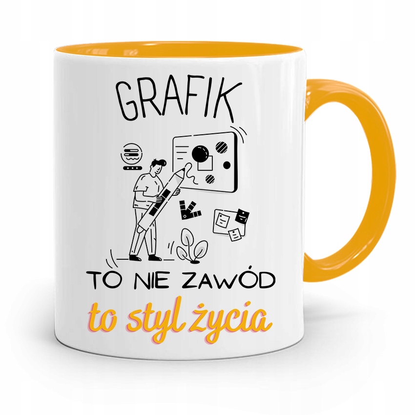 Kubek Żółty Dla Grafika To Nie Zawód To Styl Życia Z Nadrukiem Ze Zdjęciem