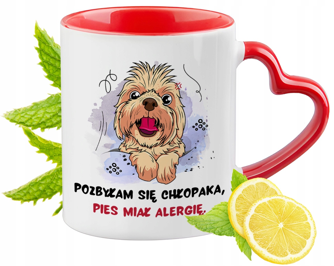 Pies Pieski Kubek Czerwony Z Uszkiem W Kształcie Serca Na Prezent