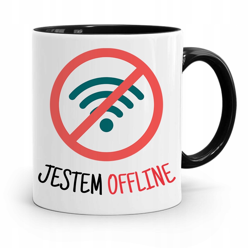 Kubek Czarny Informatyka Programisty Jestem Ofline Z Nadrukiem Ze Zdjęciem