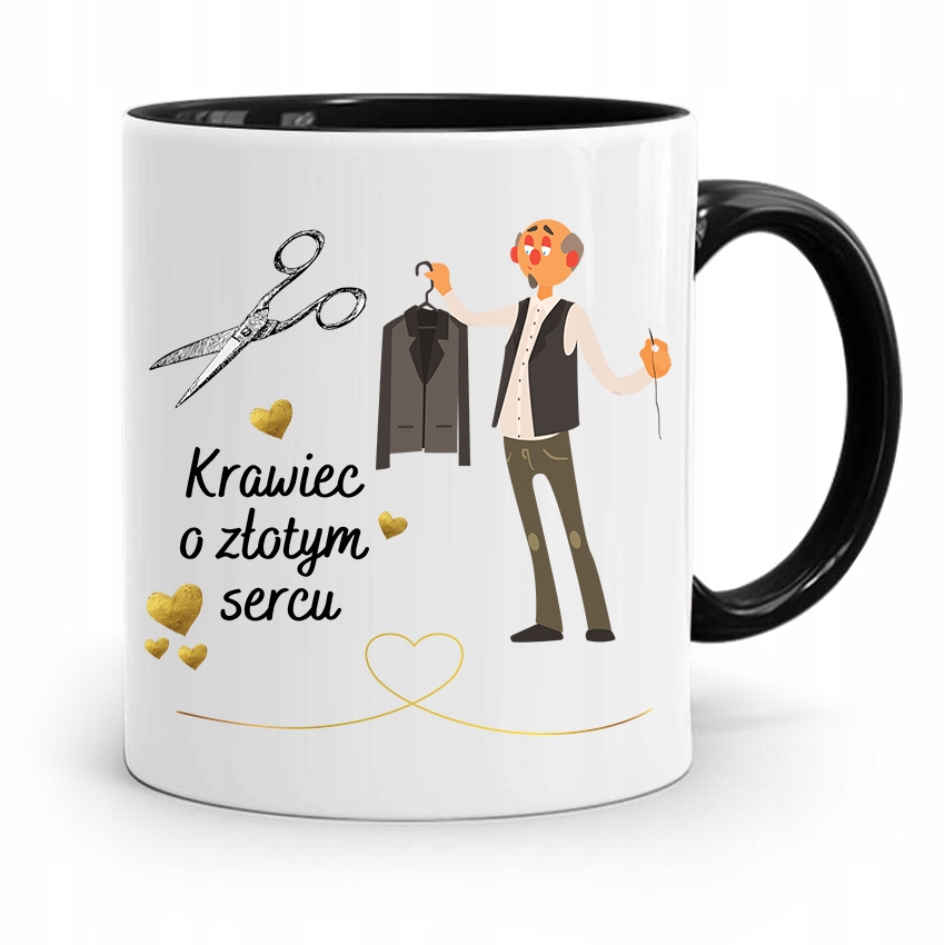 Kubek Czarny Krawcowej O Złotym Sercu Prezent Z Nadrukiem Ze Zdjęciem