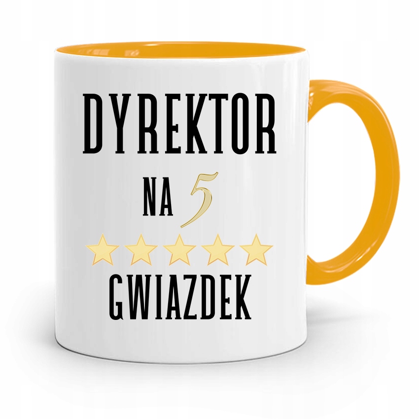 Dla Dyrektora Kubek Żółty Na Pięć Gwiazdek Z Nadrukiem Ze Zdjęciem