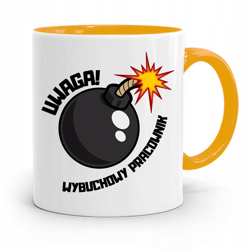 Dla Pracownika Kubek Żółty Wybuchowy Pracownik Z Nadrukiem Ze Zdjęciem