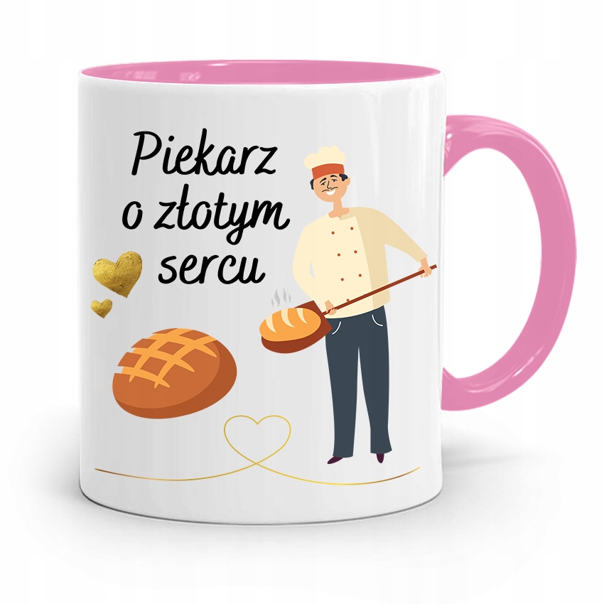 Kubek Różowy Dla Piekarza O Złotym Sercu Prezent Z Nadrukiem Ze Zdjęciem