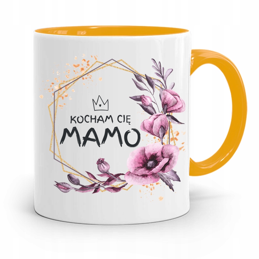 Kubek Żółty Prezent Dla Mamy Matki Kocham Cię Mamo Z Nadrukiem Ze Zdjęciem