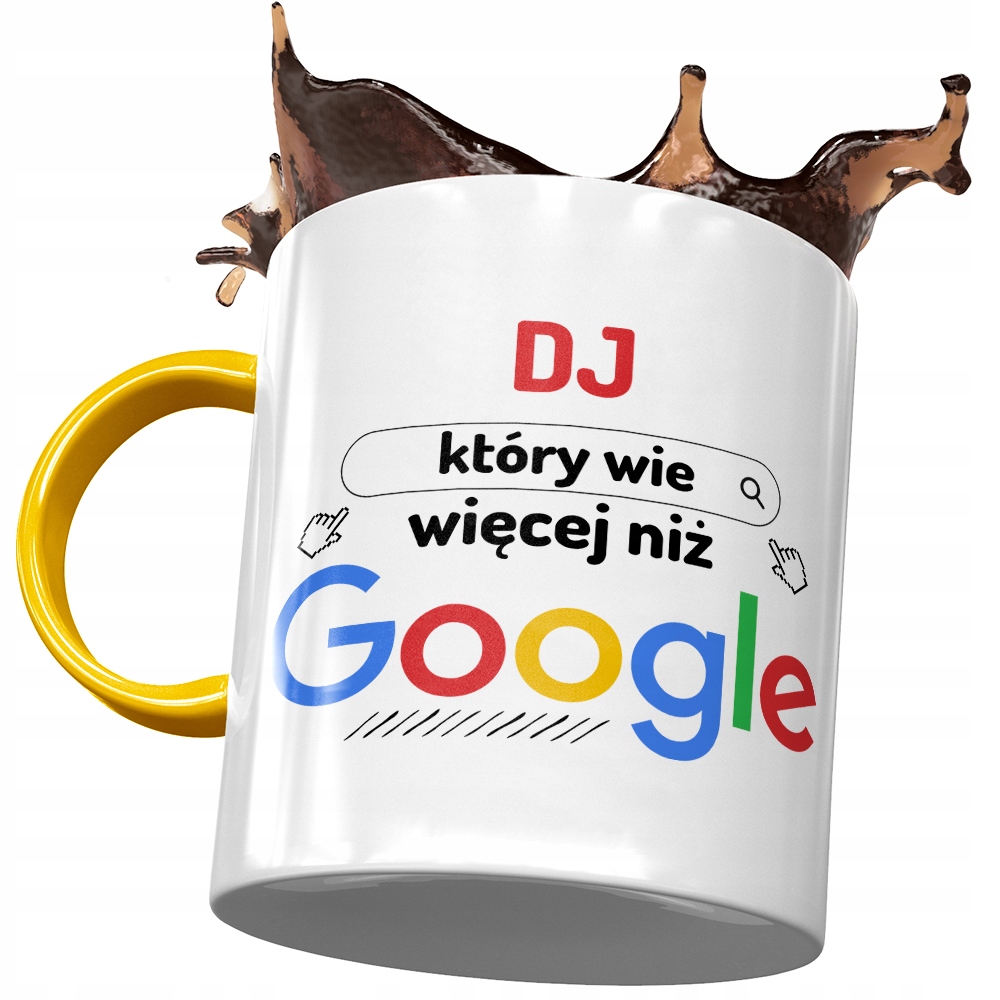 Kubek Żółty Dla Dja Który Wie Więcej Niż Google Z Nadrukiem Ze Zdjęciem