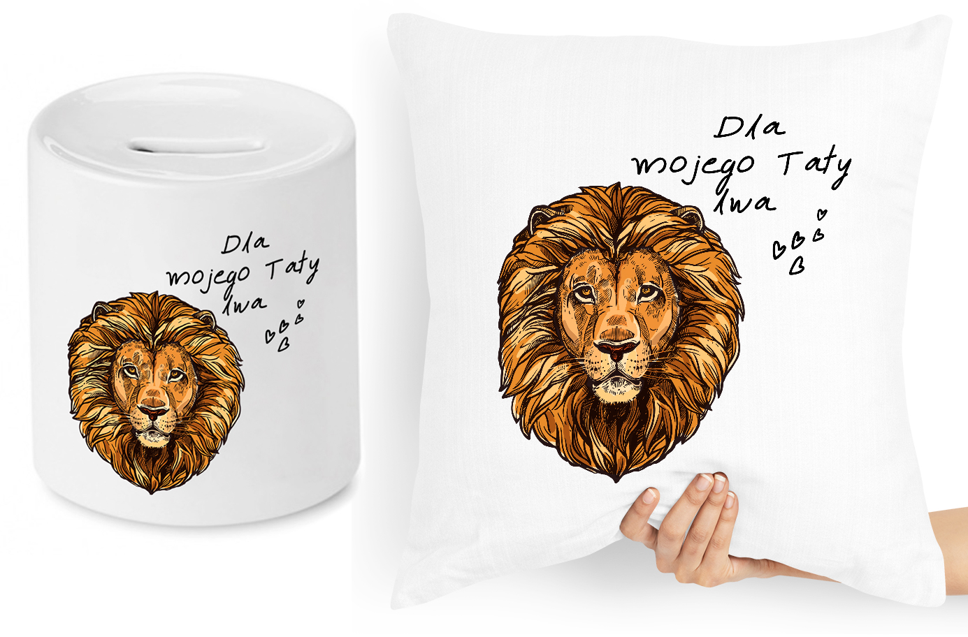 Dla Taty Zestaw Poduszka + Skarbonka Prezent Z Nadrukiem Ze Zdjęciem