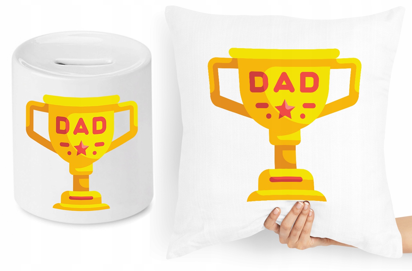 Dla Taty Zestaw Poduszka + Skarbonka Prezent Z Nadrukiem Ze Zdjęciem