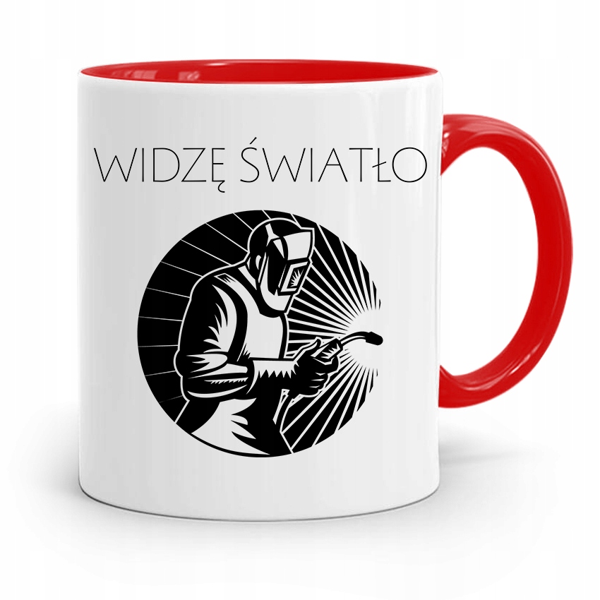 Kubek Czerwony Prezent Dla Spawacza Widzę Światło Z Nadrukiem Ze Zdjęciem