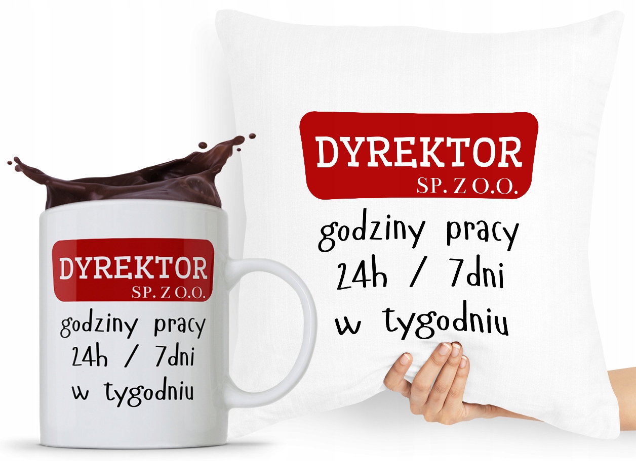 Zestaw Poduszka + Kubek Dla Dyrektora Prezent Z Nadrukiem Ze Zdjęciem