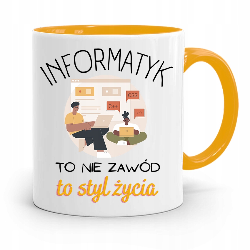 Kubek Żółty Informatyka Programisty To Styl Życia Z Nadrukiem Ze Zdjęciem