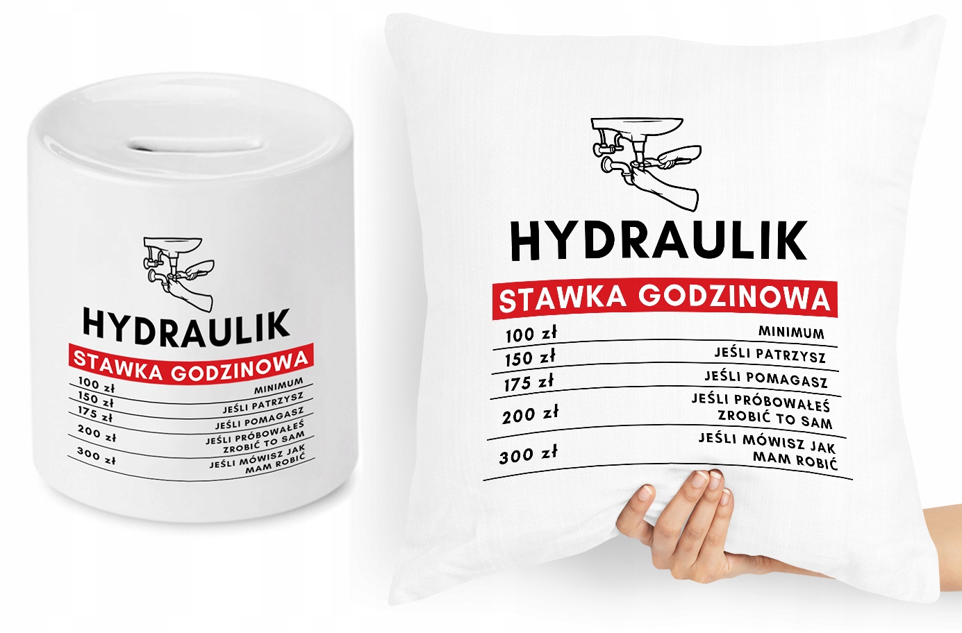 Dla Hydraulika Zestaw Poduszka + Skarbonka Z Nadrukiem Ze Zdjęciem