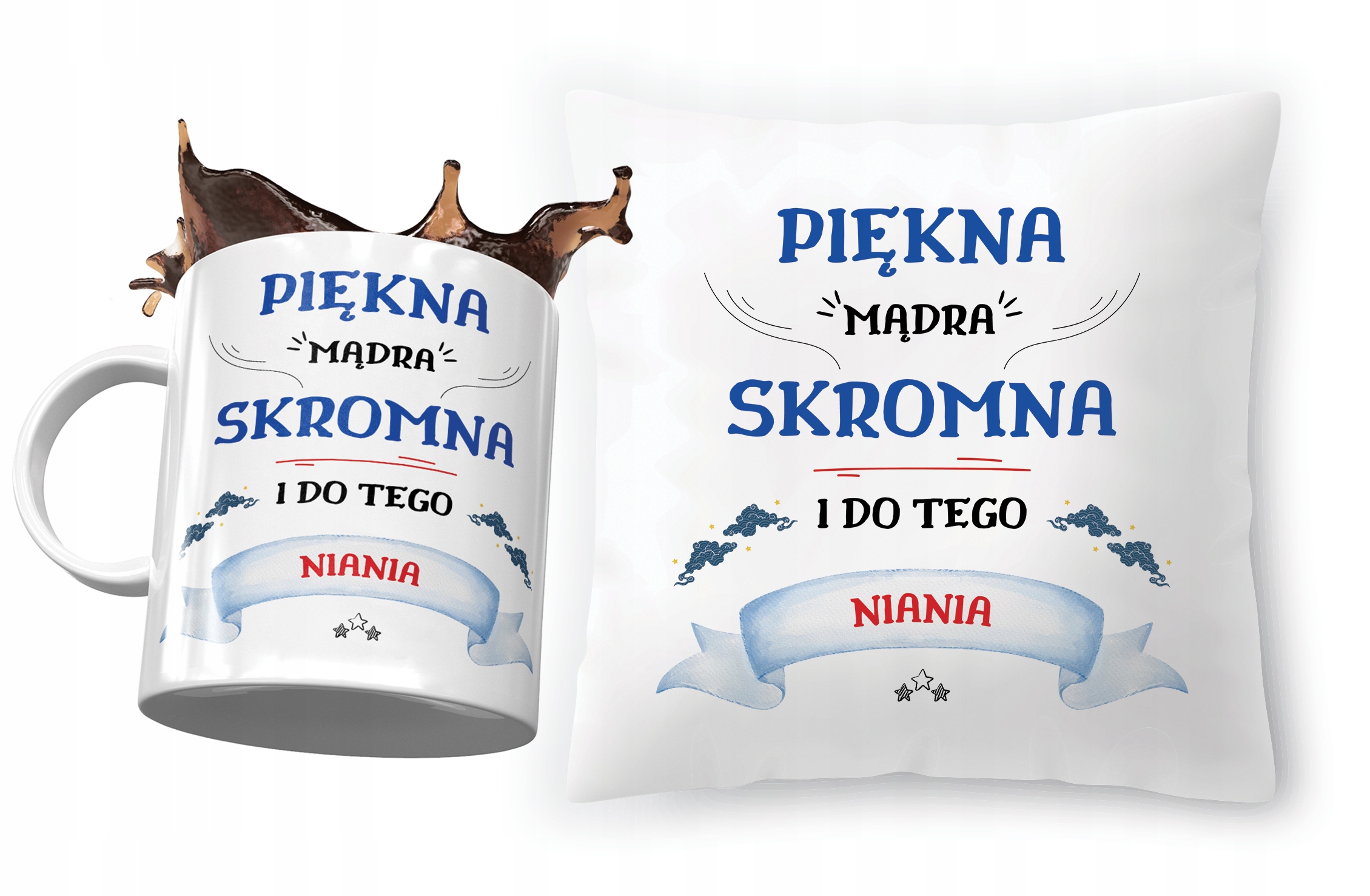 Zestaw Dla Niani Poduszka + Kubek Na Prezent Z Nadrukiem Ze Zdjęciem