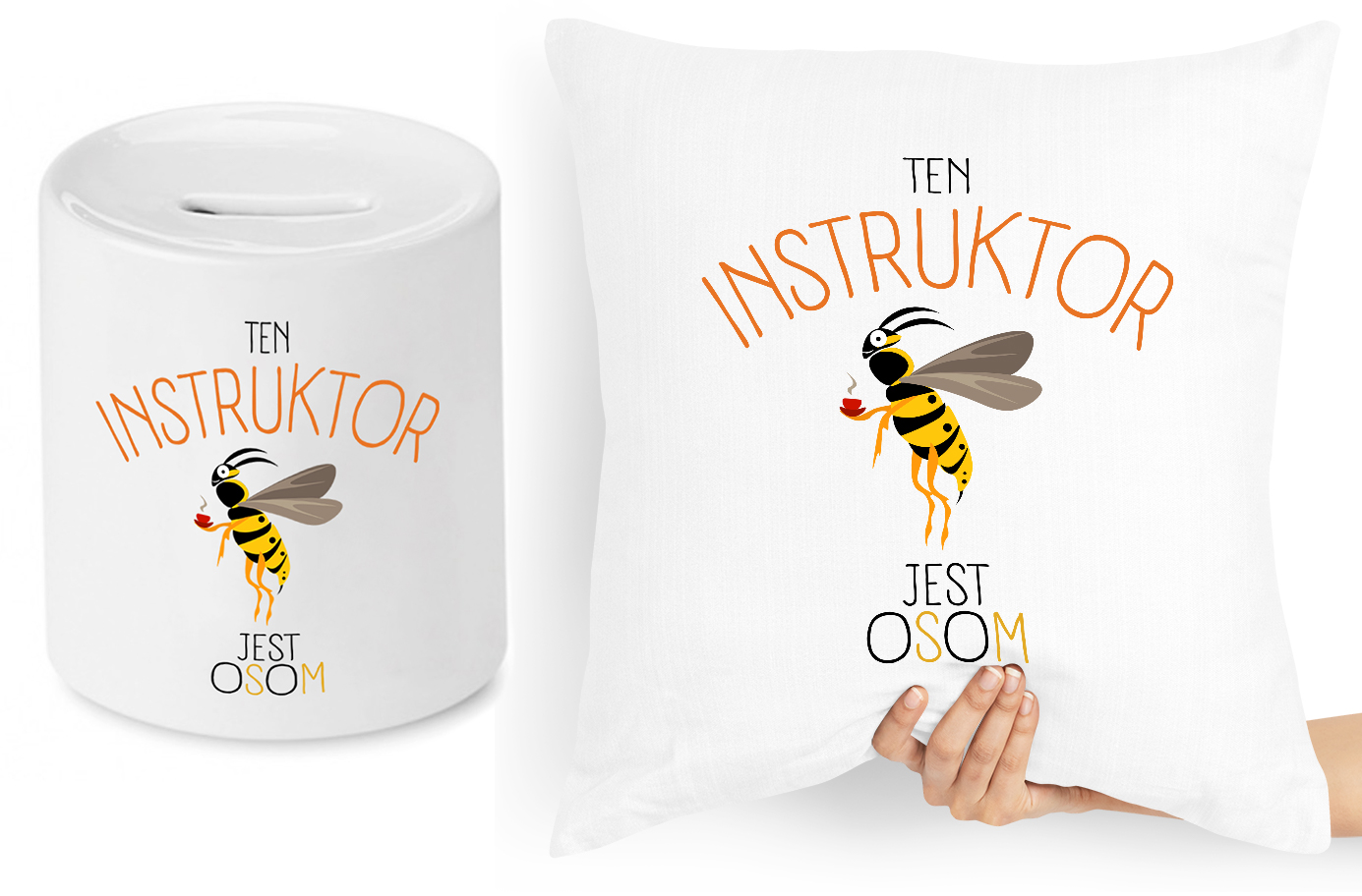 Dla Instruktora Zestaw Poduszka + Skarbonka Z Nadrukiem Ze Zdjęciem
