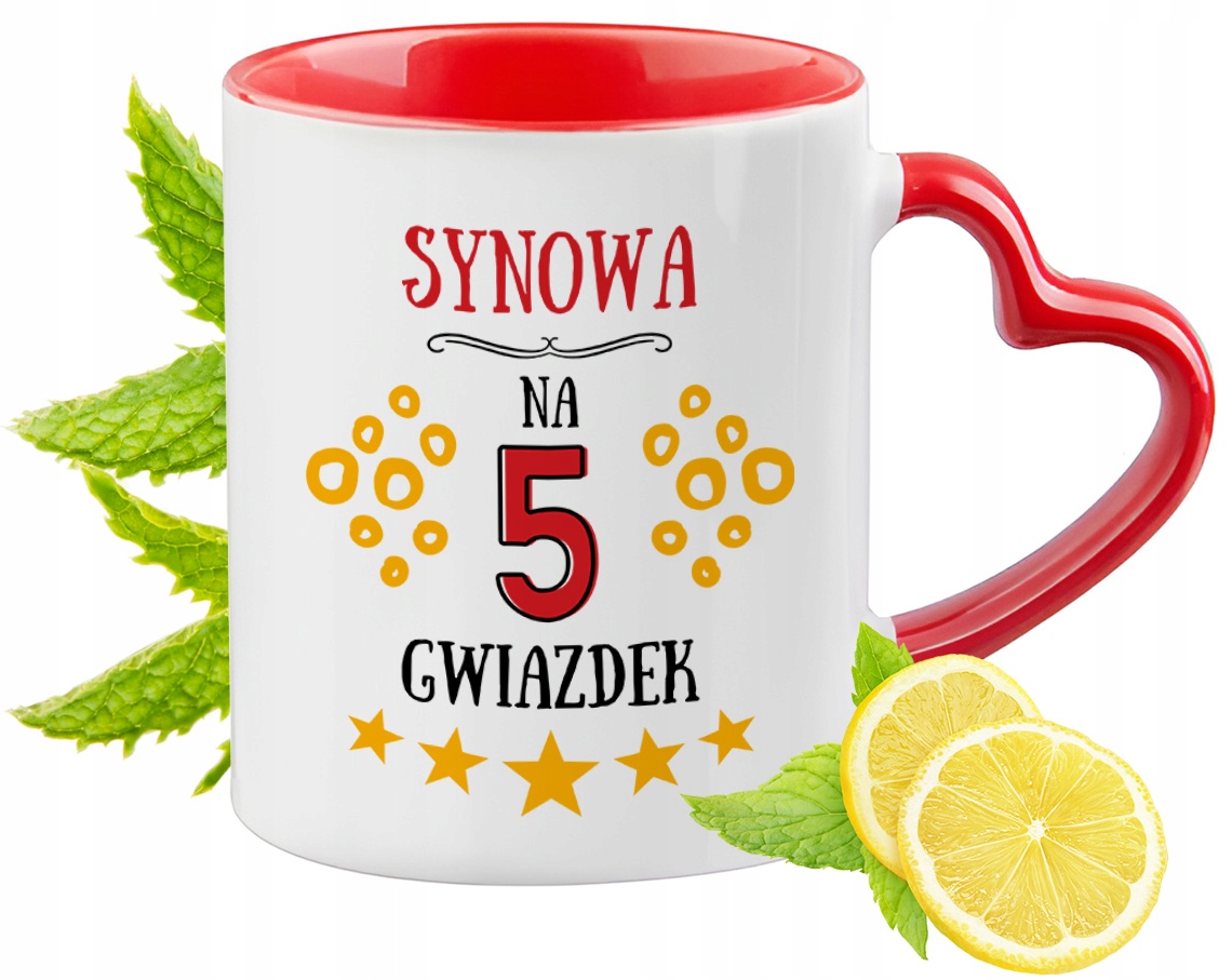 Dla Synowej Kubek Czerwony Z Uszkiem W Kształcie Serca Na Prezent