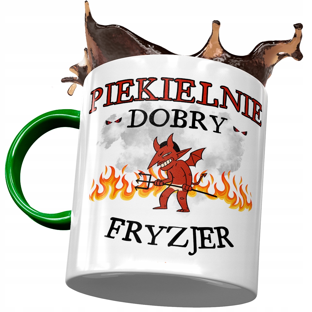 Kubek Zielony Dla Fryzjera Piekielnie Dobry Z Nadrukiem Ze Zdjęciem