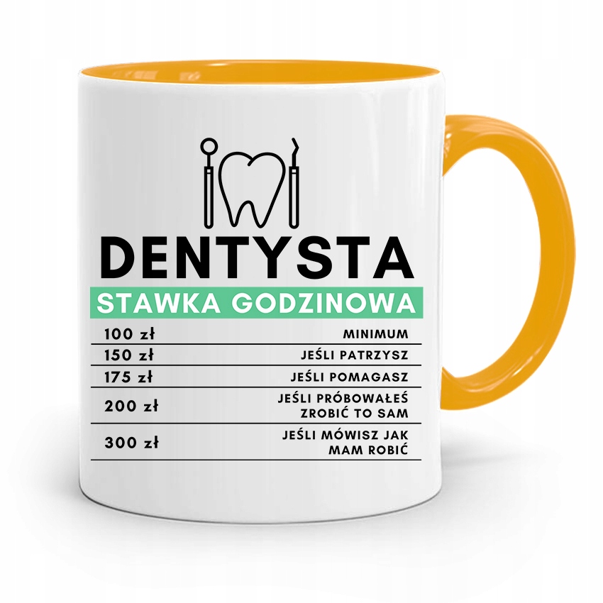 Kubek Żółty Prezent Dentysty Stawka Godzinowa Z Nadrukiem Ze Zdjęciem