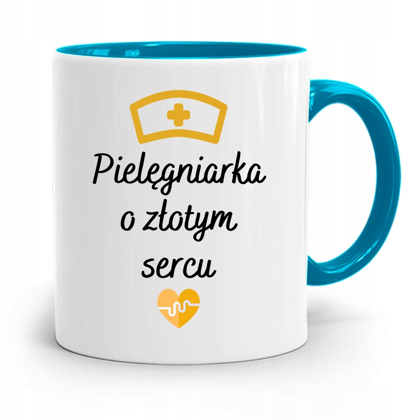Kubek Błękitny Dla Pielęgniarki O Złotym Sercu Z Nadrukiem Ze Zdjęciem