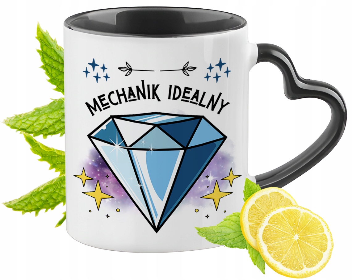 Kubek Czarny Z Uszkiem W Kształcie Serca Dla Mechanika Na Prezent