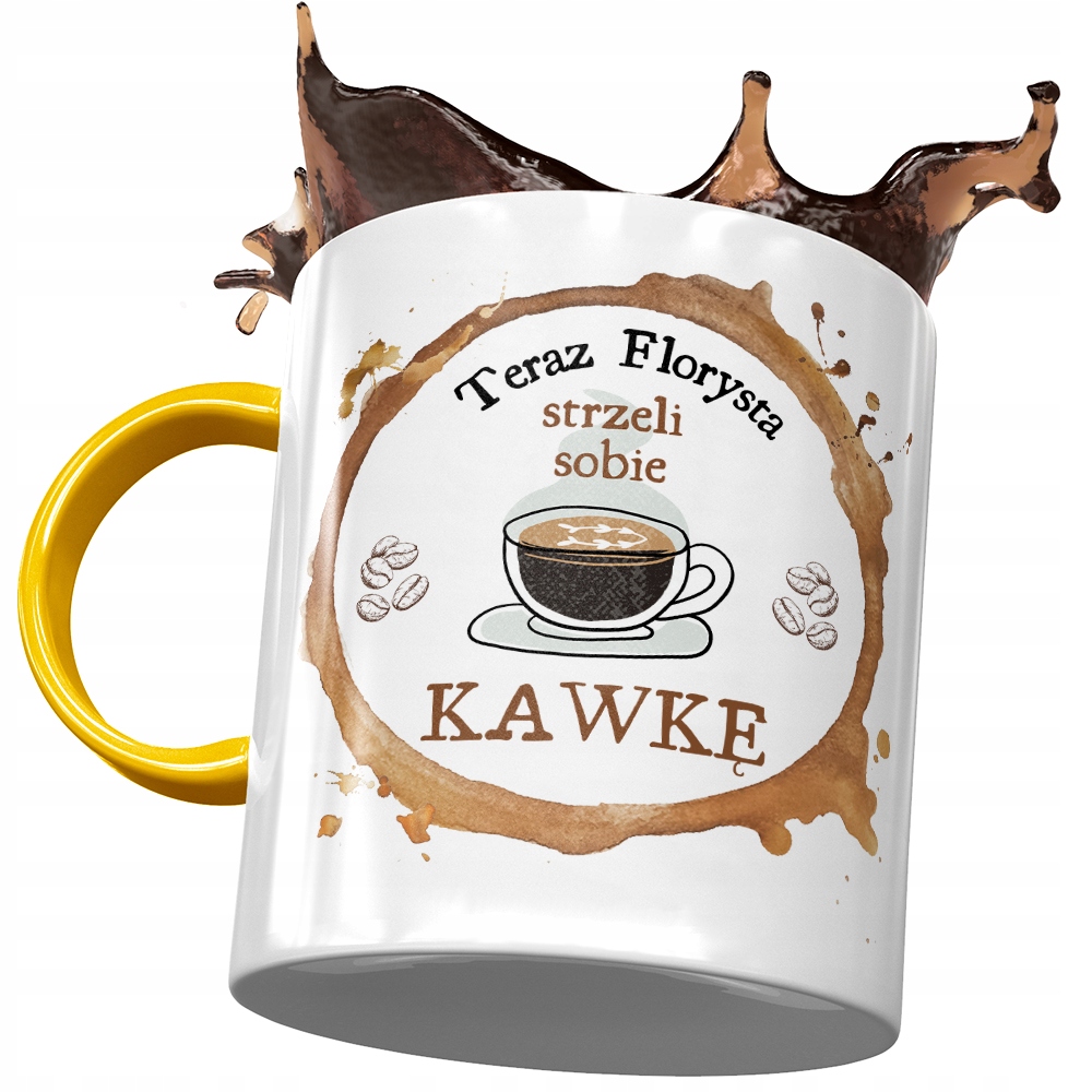 Kubek Żółty Dla Florysty Strzeli Sobie Kawkę Z Nadrukiem Ze Zdjęciem