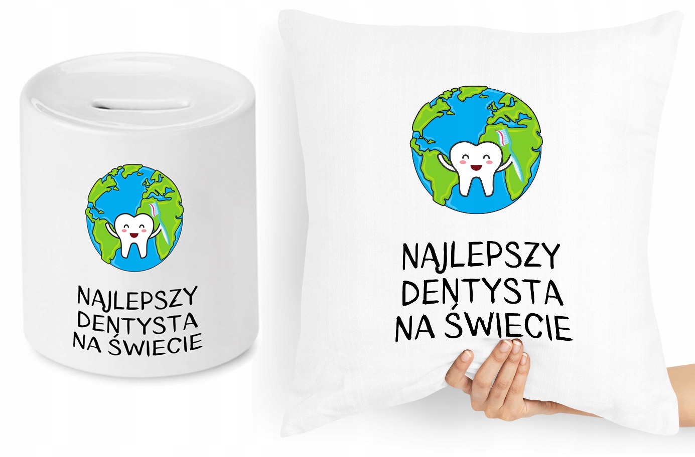 Dla Dentysty Zestaw Poduszka + Skarbonka Prezent Z Nadrukiem Ze Zdjęciem