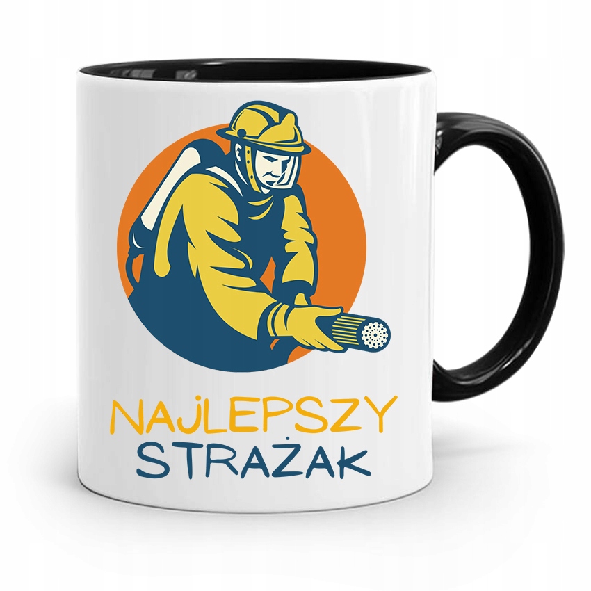 Kubek Czarny Dla Strażaka Najlepszy Strażak Z Nadrukiem Ze Zdjęciem