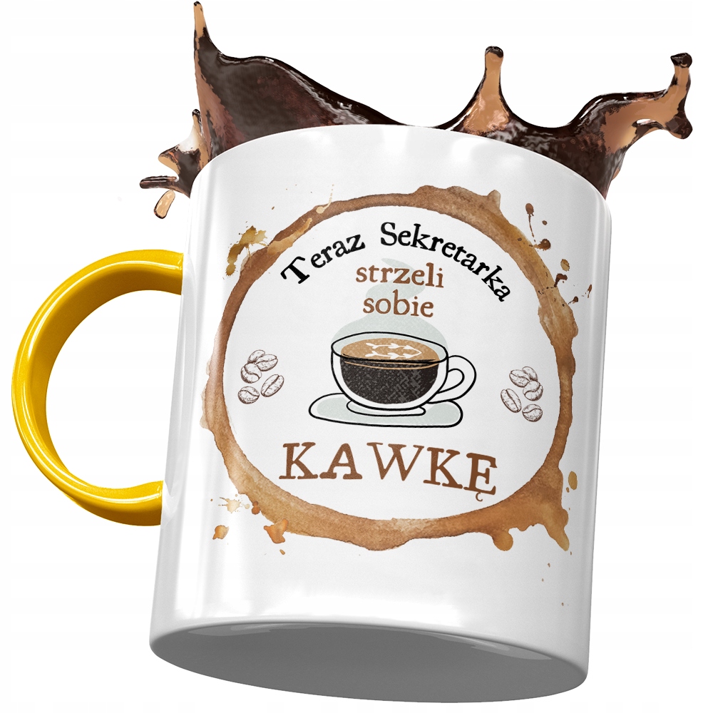 Kubek Żółty Dla Sekretarki Strzeli Sobie Kawkę Z Nadrukiem Ze Zdjęciem
