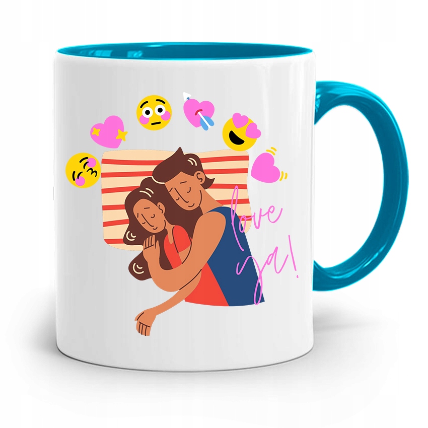 Kubek Błękitny Na Walentynki Love You Prezent Z Nadrukiem Ze Zdjęciem