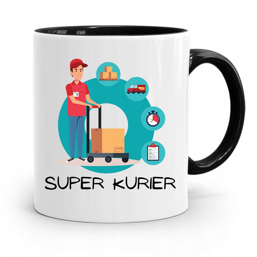 Kubek Czarny Dla Kuriera Super Kurier Prezent Z Nadrukiem Ze Zdjęciem